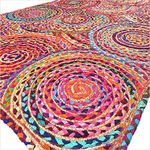 EYES OF INDIA - 4 X 6 ft Colorful Woven Jute Chindi Braided Area Decorative Rag Rug Indian Bohemian Accent Handmade Handwoven