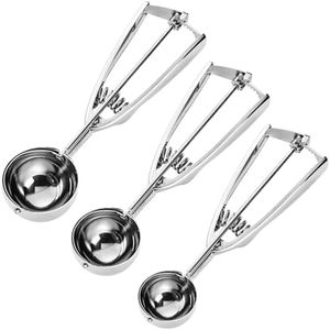 JUNADAEL J Cookie Scoop Set, Cookie Scoops for Baking Set of 3, Cookie Dough Scoops, Silver, Include Large/Medium/Small, for Cookies, Ice Cream, Muffin, Cupcakes, Truffles, Mashed Potatoes