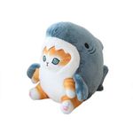 sunfedmiss Shark Cat Plush Toy, Cute Fried Shrimp Shark Stuffed Animals Doll, Kawaii Shark Cat Plush Pillow Toy Birthday for Kids Boys Girls (8inch, Blue Yellow)