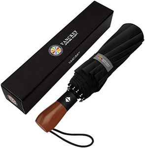 MIKAFEN - Paraguas, resistente al viento, con mango de madera, paraguas de viaje, automático, compacto, ideal para hombres y mujeres, con 10 varillas de fibra de vidrio