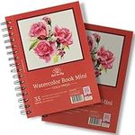 Art-n-Fly A5 22x14cm Watercolour Sketchpad Mini Book - 2 Pack x 35 Sheets Each- Spiral Bound and Microperforated - 300gsm / 140lb 8.5x5.5in