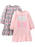 Simple Joys by Carter's Girls' Little Kid 2-Pack Fleece Nightgowns, Grey/Pink Owls, 8-10