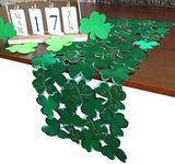 GRANDDECO St. Patrick's Day Clover Table Runner,Applique Embroidered Cutwork Clover Dresser Scarf for Home Kitchen Dining Spring Holiday Tabletop Decoration, Green,Runner 13"×34"