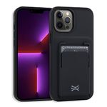 TORU CX Premium Compatible with iPhone 12 Pro Max Detachable Wallet Case - Protective Dual Layer TPU Bumper & Hard Cover with Slide Card Holder for Wireless Charging - Black Shell/Black Card Slot