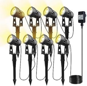 Arotelicht 8pcs Garden Lights, LED Spotlight IP65 Waterproof, COB Landscape Spotlight Pathway Lights with Ground Spike, Warm White 2100LM 20m Cable,for Outdoor Garden, Yard, Lawn, Tree, 12V 20W