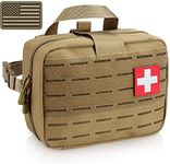 LIVANS Tactical Molle Medical Pouch of Upgraded Size, First Aid Large Capacity IFAK EMT Detachable Quick Release with Headrest Mount Include Flag and Cross Patch Khaki Free Size