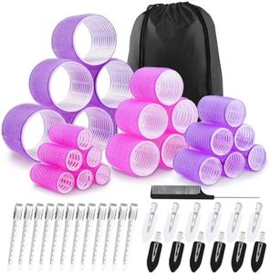 JOISHOP 50pcs Hair Rollers with Clips, Jumbo Large Medium Small Velcro Rollers for Hair Volume Big Hair Curlers Rollers for Long Medium Short Hair DIY Hairdressing (Purple, Rose red)
