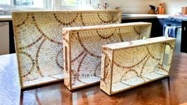 The Homcor Premium Wooden Serving Tray for Kitchen/Table & Home Decor/Dinning/Gifts/Restaurants/Living Room/Coffee Table (Set of 3 Trays) (Rectangular) (Brown Print)