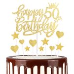 mciskin Happy 50th Birthday Cake Toppers, Gold Cake Cupcake Toppers for Cake, Glitter Heart Stars Cake Toppers, Birthday Gift, Personalised Cake Toppers for Women Girls 50th Birthday Cake Decorations