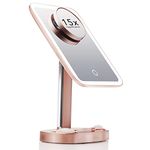 Fancii LED Vanity Makeup Mirror with 3 Light Setting and 15x Magnifying Mirror, Fully Adjustable, Dimmable Lighted Cosmetic Mirror for Vanity Desk - Aura (Rose Gold)