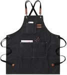 KEEN Home Adjustable Bib Apron - Cooking Kitchen Cotton Canvas Aprons with 3 Larege Pockets - Water Oil Stain Resistant Cross Back Tool Apron Denim for Men Women Chef (Black)