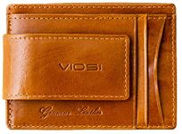 Viosi Genuine Kingston Leather Magnetic Front Pocket Money Clip Made with Powerful Rare Earth Magnets, Tan Crunch, 4.25, Money Clip Wallet