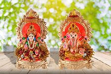 B S NATURAL Handmade Mitti Clay Lord Lakshmi Ganesha Idols Statue for Diwali Living Room Office Decoration Puja Home Decor