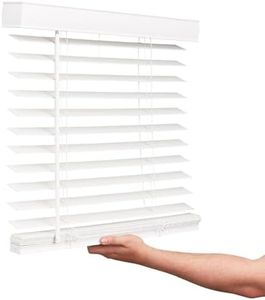 LOTUS & WINDOWARE Cordless Faux Wood Blinds, 35" Wide x 60" Long, Smooth, Snow White, 2 Inch Horizontal Blinds – for Living Room, Bedroom, Interior Door Windows