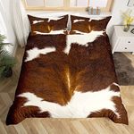 Cowhide Fur Bedding Set Super King Kids Brown White Cow Hair Duvet Cover Cow Print Comforter Cover Women Men Rustic Cow Skin Decor Quilt Cover Farmhouse Animal Bedspread Cover