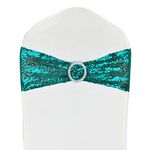 LIZIMI Chair Sashes Sequin Stretch Chair Bands Spandex Polyester Bows for Party Hotel Wedding Banquets Decoration - 6 Pcs Teal