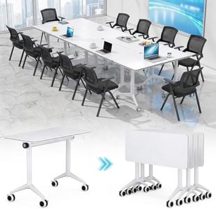 12 Pack 55" Foldable Conference Table with Wheels & Flip Top - Professional Mobile Meeting Table for Office Training Room, Heavy Duty Space-Saving Design, Easy Folding Classroom Seminar Table