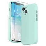 SURPHY Silicone Case Compatible with iPhone 13 Case 6.1 inch (2021), with Camera Protection Liquid Silicone Soft Gel Rubber Phone Case Cover with Microfiber Lining (Mint Green)