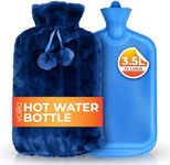 volila 3.5L Extra Large Hot Water Bottle - Blue Faux Fur Covered Hot Water Bottle for Pain Relief, Hand and Foot Warmer - Luxury, Soft and Washable Hot Water Bag for Hot and Cold Compress (1 Pack)