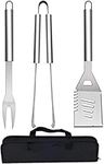 QH7 3Pack BBQ Barbecue Tool Set, Stainless Steel Outdoor Barbecue Grill Utensils Set with Storage Bags for Picnics