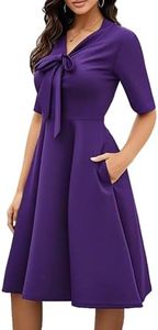 oxiuly Elegant Work Dresses for Women 2025 Modest Fit and Flare Swing Sunday Vacation Holiday Party Graduation Vintage Dresses with Pockets OX278 Purple Solid M