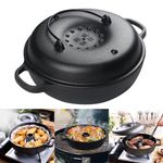 HomeEssentials Multi-functional Cast Iron Grill Bake Pan- Non Stick Grill Pot, Sweet Potato Pot, Stone Pot, Compatible with Gas Stoves, Multifunctional, Cast Iron Pot, Rust Resistant Dia 25cm (TE0744)