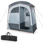 Tangkula Double Room Shower Tent, Oversize Space Privacy Tent with Floor, Removable Rain Fly, Inside Pocket, Clothesline, Top Hook, Portable Outdoor Changing Tent Tent for Dressing, Camping, Toilet