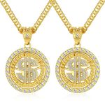 HAIAISO 2Pcs Gold Money Dollar Sign Chain Necklace For Men Women Rotatable Rapper Hip Hop Fake Chain 18k Gold Plated Halloween Old School Big Chunky Turnover Punk Style Necklace