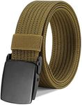 WERFORU Men's Nylon Belt, Military Tactical Belts Breathable Webbing Canvas Belt with Alloy Buckle, Khaki