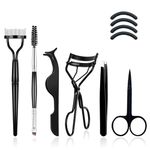 Eyelash Comb Brush Tools EBANKU 7Pcs Eyebrow Brush Comb Eyelashes Curler Lash Separator Tool Double Ended Professional Eye Brow Spoolie Brushes for Makeup Grooming (Black)