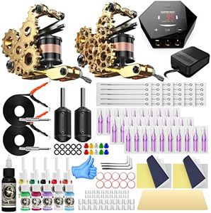 Tattoo Kit, Tattoo Gun Kit Tattoo Machine Kit professional for Beginners with 2 Coil Tattoo Guns Tattoo Power Supply Foot Pedal Tattoo Inks Tattoo Needles Tattoo Grips Tubes TK104