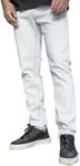 Mens Slim Fit Jeans Stretch Designer Denim Pants for Men Skinny Tapered Leg Stone Wash White 28