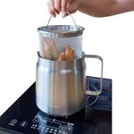 Saltlas Deep Fryer Pot with Basket and Oil Strainer, 304 Stainless Steel Deep Frying Pot for French Fries, Chicken, or Japanese Tempura, 2L (2Qt)