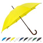 SoulRain Stick Umbrella Automatic Open Curved Wooden Hook Handle Rain Elegant Stripes Umbrellas with Classic J Handle 48" Arc Classic Windproof for Men and Women (Yellow)