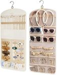 BAGSMART Hanging Jewelry Organizer Claw Clip Necklace Holder Roll for Hair Ties, Headbands, Clips, Earrings, Necklaces, Glasses Double-Sided on Closet, Wall, Door, 1 piece, Large-Light Beige