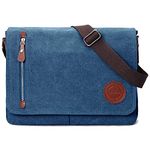 Vintage Canvas Satchel Messenger Bag for Men Women,Travel Shoulder bag 13.5" Laptop Bags Bookbag (Blue)