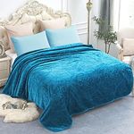 JYK Luxury Fleece Plush Blanket 3.5 LB, 1 Ply, Korean Mink Blanket Queen 75" x 91" - Super Soft and Warm, Lightweight and Cozy Fuzzy Solid Color Embossed Fleece Blanket for Bed (Teal)