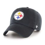 47 NFL Pittsburgh Steelers Clean Up Unisex Baseball Cap, Adjustable Buckle Strap, Team Logo, Colour Black