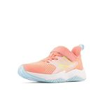 New Balance Girls Rave V2 Hook & Loop Running Shoe, Grapefruit/Bleach Blue/Hi-Lite, 7 Wide Big Kid US