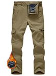 JHMORP Men's Ski Snow Snowboard Pants Waterproof Softshell Insulated Fleece Outdoor Hiking Pants (Khaki,CA 32)