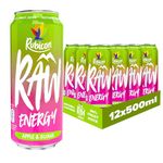 Rubicon RAW 12 Pack Apple & Guava 500ml Energy Drink, 20% Real Fruit Juice, High caffeine with B-Vitamins, Ginseng & Guarana, No Artificial Colours or Flavours, Reduce Tiredness & Boost Energy