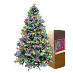 SHATCHI Pre-Lit Artificial Christmas Tree Lapland Fir-LED Lights, Snow Flocked PE/PVC Tips, Snowy Bushy Hinged Branches, Metal Stand for Xmas Home Decorations, Multicolour, 210cm