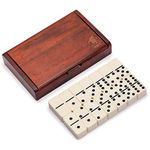 Yellow Mountain Imports 28 Tiles Double 6 Dominoes (Pips/Dots) Game Set - Jumbo Tournament Size Dominos with Dark Oak Wood Case