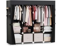 Mavivegue Wardrobe Closet with 4 Hanging Rods, Portable Closet Wardrobe, Non-Woven Fabric Cover, Closet Organizers for Bedroom and Living Room, Black, 67" W x 17" D x 67" H