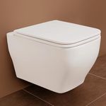 Hindware Italian Collection Element Plus Wall Hung Western Commode for Bathroom | Made of Ceramic | P-220 Trap | Duroplast Seat Cover | Rimless | Soft Close | Star White | 10-Year Warranty