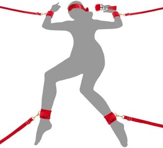 Bed Sex Bondage Kit Restraints - UTIMI Upgrade Under Mattress Bed Bondage BDSM Sets with Wrist Ankle Cuffs and Tickler Blindfold Adult Sex Toys Games for Men Women and Couples | Red