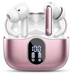 Wireless Earbuds,Bluetooth 5.3 Headphones In Ear with 4 ENC Noise Cancelling Mic,LED Display 2023 Bluetooth Earbuds Mini Deep Bass Stereo Sound,36H Playtime,Wireless Earphones IP7 Waterproof,Rose Gold