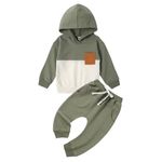 Volunboy Baby Boy Fall Clothes Hoodie Sweatsuit Spring Patchwork Sweatshirt Set Winter Sweatpants Outfits (Greenwhite, 12-18 Months)