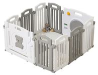 Millhouse Foldable Baby Playpen with Activity Panel and Play Mats Included XHFOLD01 (Folding-Grey-White)