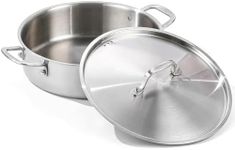 DELARLO Tri-Ply Stainless Steel 5 Quart Braiser Pan with Lid Induction Rondeau Pot With Lid 12inch Deep Frying Pan Large Saute Pan Heavy Duty Style Compatible With All Cooktops Up to 650℉